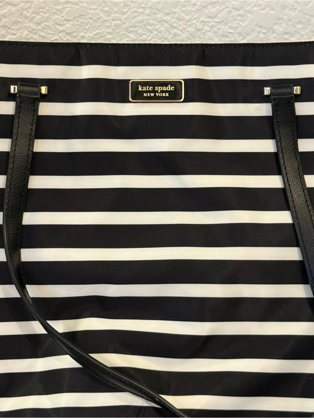 Kate Spade New York Black White Stripe Nylon Diaper Bag + Changing Pad